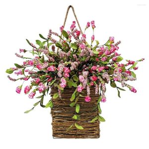 Decoratieve bloemen Spring krans bij de voordeur Pink Berry Wild Flower Basket Boho Welkom bord Home Decor voor bruiloftsfeestje