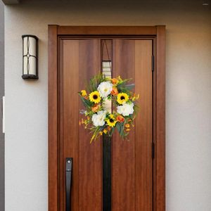 Guirnalda de primavera de flores decorativas para puerta de entrada, guirnalda colgante redonda Floral duradera para interior