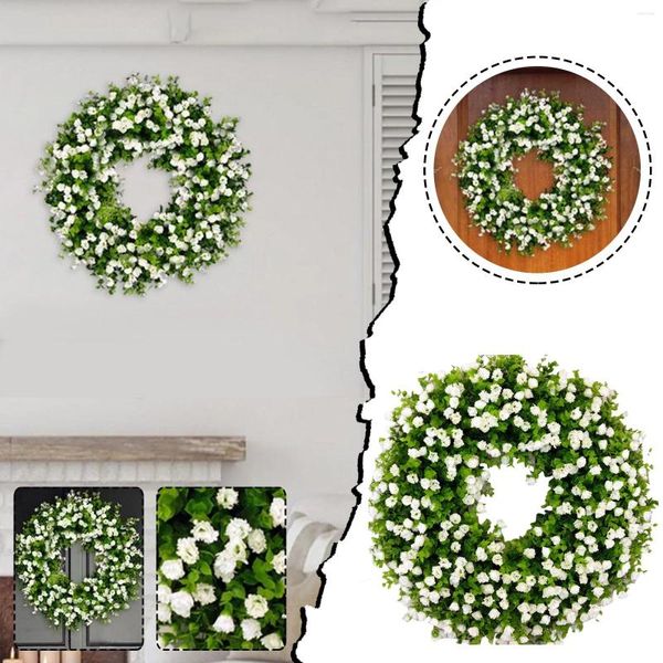 Flores Decorativas Corona De Primavera Para Puerta De Entrada Pascua Verano Pequeño Marco De Flores Verdes Coloridas Guirnalda De Bienvenida Batería Navidad Con Temporizador