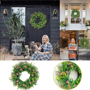 Couronne de fleurs décoratives de printemps, feuilles vertes sauvages et décoration d'été pour la fête des mères, ventouses de fenêtre