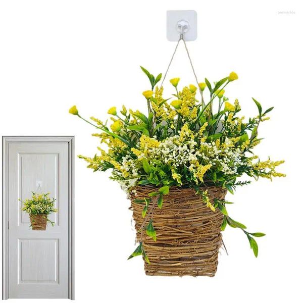 Fleurs décoratives couronnes de printemps pour porte d'entrée Garland Home Decor Magnifique signe de bienvenue vintage en soie extérieure intérieure et rotin design