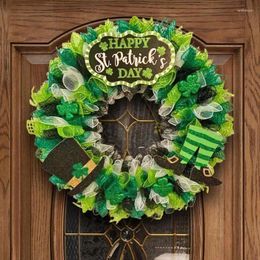 Fleurs décoratives St Patrick's Day Shamrock Wreath Irish Clover Porte d'entrée verte Noël Hanging Welcome Sign Garland Ornement for Wall