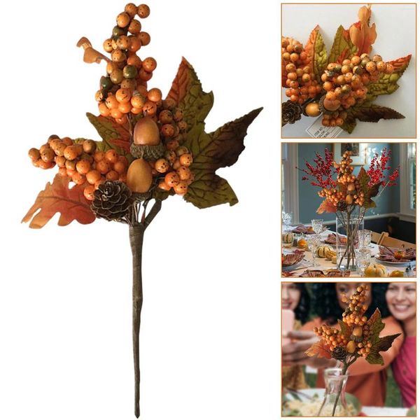 Fleurs décoratives Panneau de vitrail 26 Perles de feuilles Tour Branche Branc Branc ACORNN DÉCoration Maple Berry Mix Short Autumn Home Decor