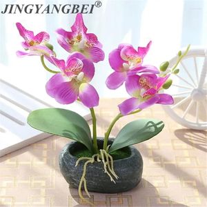 Fleurs décoratives pierre papillon artificiel orchidée de soie en soie vase de bureau de bureau de bureau de fleur de fleur en pot.