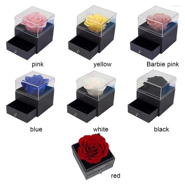 Fleurs décoratives stockage fournitures boîte-cadeau acrylique carte de voeux Unfade pour petite amie femmes multicolore Rose vie éternelle fleur