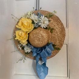 Couronne de fleurs décoratives en paille, ornement suspendu pour porte d'entrée, jardin, maison, ferme