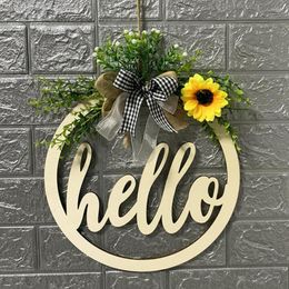 Decoratieve bloemen Stijl Creatieve slingerbrief Gedrukt Hollow Design Wood Pasen Welcome Home Hanging Sign voor