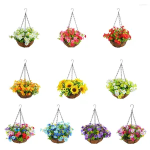 Pot de fleurs décoratif élégant avec apparence réaliste, pour paniers suspendus de jardin, décoration de bassin en fer artificiel