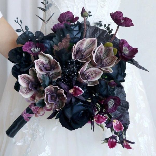 Flores decorativas elegantes bouquets florales atados a mano simulación orquídeas de mariposa decoración de flores de seda