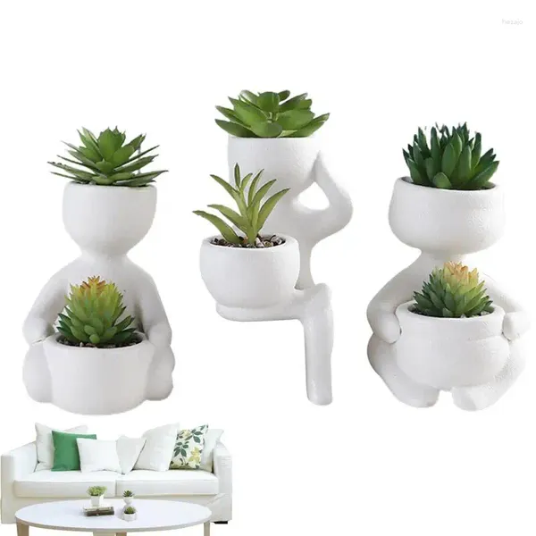 Flores decorativas suculentas plantas artificiales enfermo 3pcs vegetación estética en maceta de cerámica para