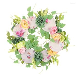 Guirlandes de fleurs décoratives d'été en porcelaine blanche, couronnes pour porte ou tentures murales
