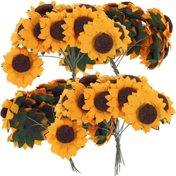 Fleurs décoratives Tournesol Tournesols Artificiels Fleur Faux Bouquet Décor Papier De Mariage Têtes De Soie Faux Simulation Décorations Mini