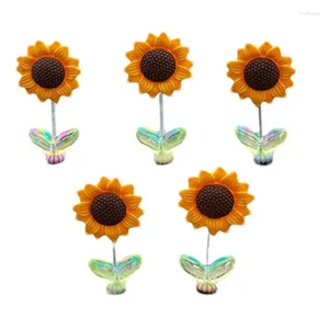 Fleurs décoratives décor de voiture de tournesol 5pcs Ornement mignon Bobblehead en pot