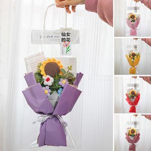 Decoratieve bloemen Zonnebloem Gehaakt bloemboeket met pakkettas Afgewerkt gebreid Valentijnsdagcadeau Handgeweven bruiloftsdecor