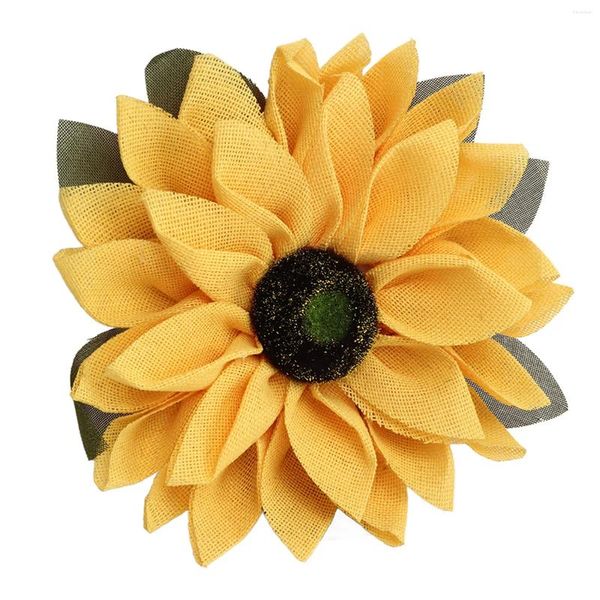 Couronne de fleurs décoratives en tournesol, 15,7 pouces, rondes, couleurs vives, formes artificielles jaunes, pour le bureau