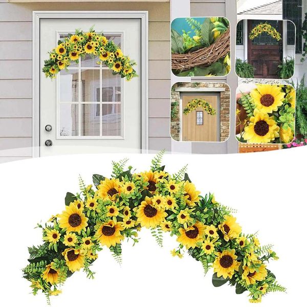 Flores decorativas girasol para el frente del hogar guirnalda Artificial colgante elegante conjunto de adornos con adorno bonita Navidad