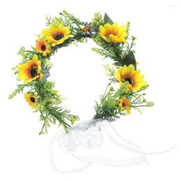 Fleurs décoratives tournesol cheveux fleur bandeau filles guirlande casque femmes accessoires mariage coiffure florale mariée bandeaux Po