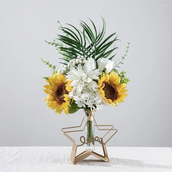 Fleurs décoratives tournesol écriture Bouquet fleur artificielle plante verte vente en gros décoration de célébration de mariage