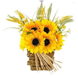 Decoratieve bloemen zonnebloem hangende mand krans oogst gouden tarwe muur deur raam decoratie