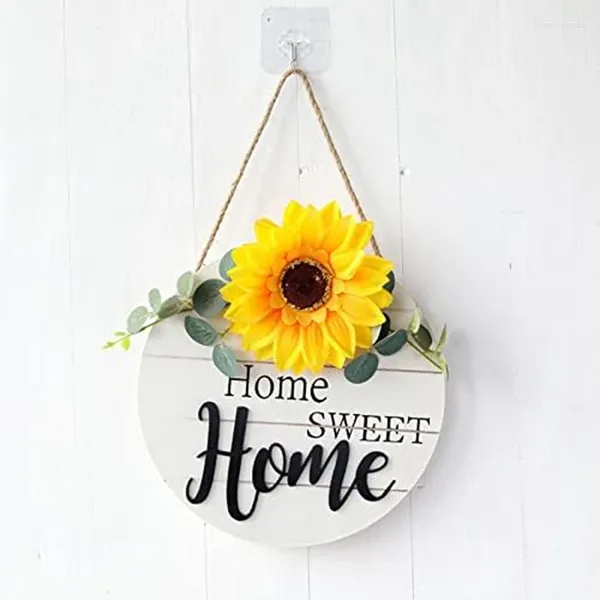 Fleurs décoratives tournesol maison pendentif en bois décor couronne signe de bienvenue pour