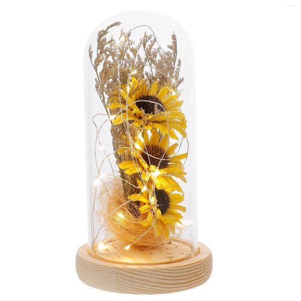 Flores decorativas lámpara de girasol lideración mini cúpula vitroleros para decoración de la noche escritorio de vidrio planta encantadora