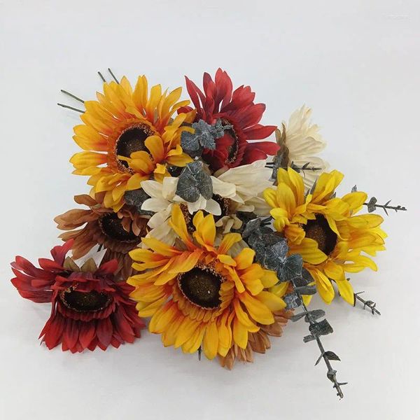 Simulation de fleurs décoratives de tournesol, Arrangement floral, ornements floraux, décoration de maison, faux artistique unique