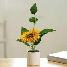 Decoratieve bloemen zonnebloem kleine bonsai nep simulatie bloem kunstmatige plant pot keramische bassin familie woonkamer kantoor decoratie