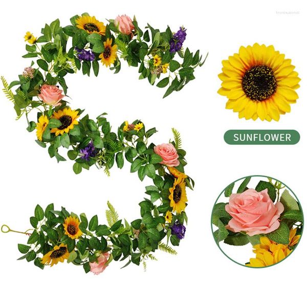 Dekorative Blumen Sonnenblumenrebe mit grünen Blättern Künstliche Seidenrose für Hochzeitsbogen Brautparty Babyparty Outdoor-Dekorpflanzen