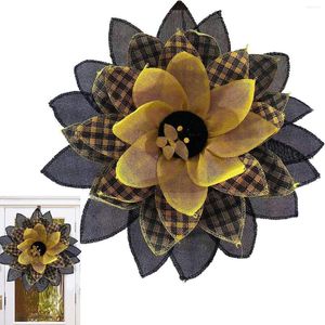 Decoratieve bloemen zonnebloem krans voor voordeur | Kunstmatig met honingbij decor kleurrijke boerderijhanger