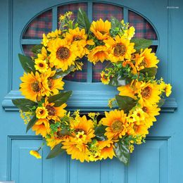 Couronne de fleurs décoratives de tournesol, pour porte d'entrée de ferme, Simulation de feuilles vertes, décoration murale intérieure et extérieure pour la maison, printemps