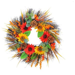 Fleurs décoratives couronne de tournesol tenture murale 40 cm fleur artificielle printemps été pour vacances porche pendaison de crémaillère fenêtre cheminée