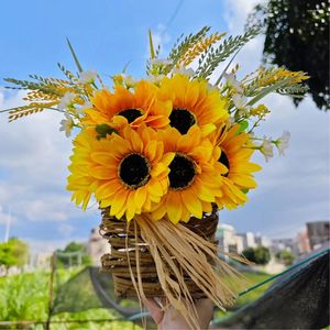 Decoratieve bloemen Zonnebloemkransen voor voordeur herfst krans boerderij herfst huis decor manden Thanksgiving Halloween