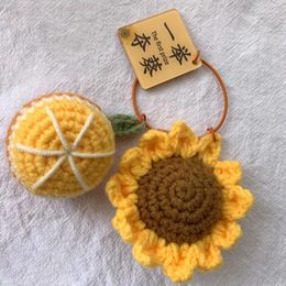 Decoratieve bloemen Zonnebloemen Haakbloem Keychain Bruiloft Gast Geschenk Girasol Geweven breien Paarhangleutel Bag ornament