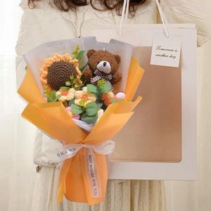 Fleurs décoratives tournesols Crochet Flower's Day's Day Woven Bouquet Mother Gift Gived Wedding Party Supplies