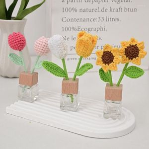 Fleurs décoratives tournesols tulipes Crochet tricoté fleur en pot bricolage décoration de voiture bureau chambre ornements cadeaux créatifs