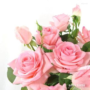 Fleurs décoratives Super Haute Simulation Real Touch 3 Têtes Artificielles Grande Rose Hydratant Feutre À La Main Latex Roses Bouquet 6pcs