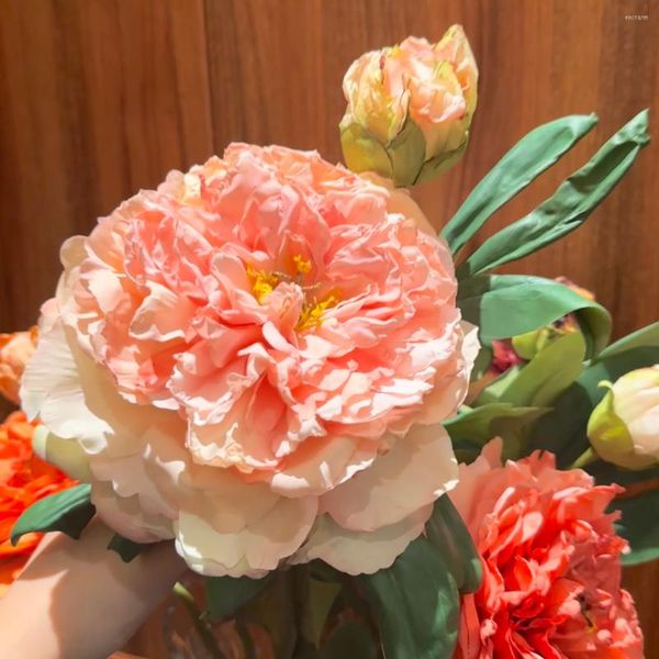 Flores decorativas Super Real Artificial peonía rosa imitación rosa blanco naranja púrpura seda ramo falso hogar boda decoración interior