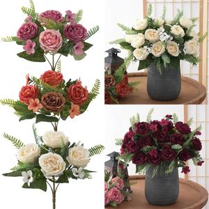Decoratieve bloemen levert bruiloft ornament po rekwisieten bloemen arrangement retro zijden pioenroeven kunstmatige boeket levensechte plant