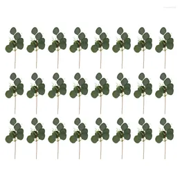 Decoratieve bloemen sv-24pcs kunstmatige geplaatste eucalyptus bladeren stengels faux zilveren dollar plant takken voor bruiloft vakantie decor