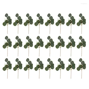 Fleurs décoratives SV-24pcs Eucalyptus à graines artificielles Feuilles d'eucalyptus tiges fausses branches de plante en argent pour le décor de vacances de mariage