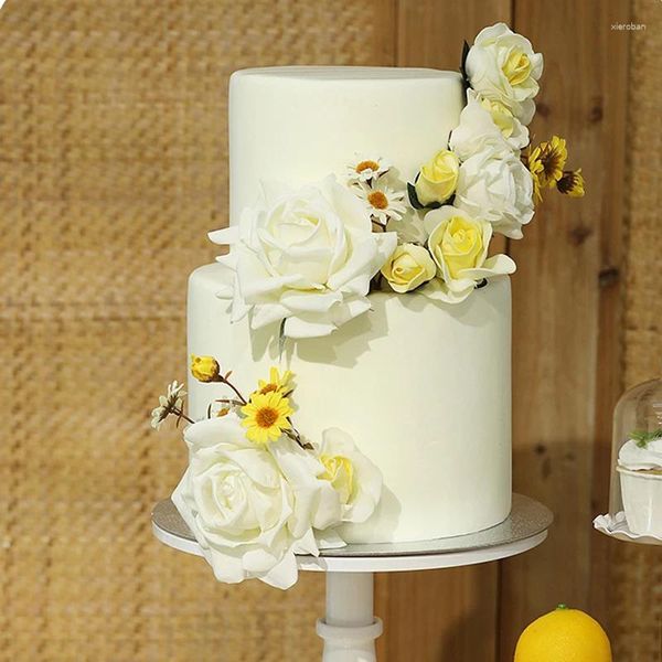 SWEETGO – gâteau fondant artificiel, 2 couches, 10 pouces, 1 pièce, fleur jaune, décoration de la maison, moule à dessert, modèle de fournisseur de fête