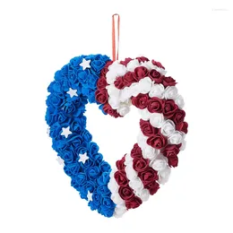 Fleurs décoratives SXYPAYXS-4 juillet couronne suspendue patriotique Memorial Day Tinsel indépendance américaine