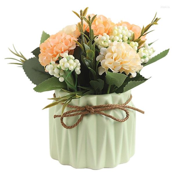 Matériel artificiel de tissu synthétique de fleurs décoratives mis en pot avec le vase pour le cadeau de fleur de décoration de mariage