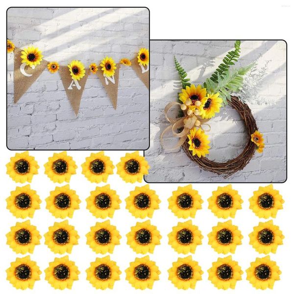 Fleurs décoratives sarcelle artificielle 25pcs Silk Sunflower Head Wedding Party Home Office décor Crafts 7cm