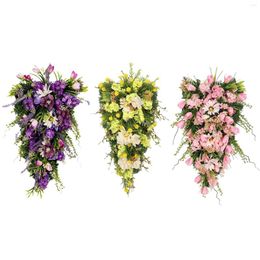 Fleurs décoratives Teardrop Guirlande Tenture Florale Swag Guirlande Ornements Porte Artificielle Pour Cheminée De Noce