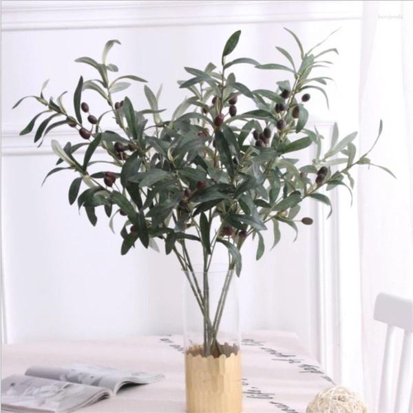 Fleurs décoratives Branche d'olive artificielle à dix fourche avec une plante de fleurs de fruit Décoration de la maison