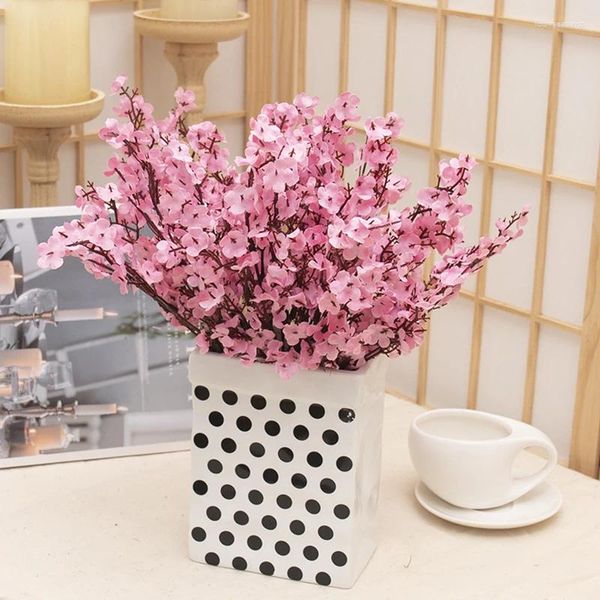 Fleurs décoratives tension 30cm rose gypsophile de soie artificielle 5 fourches petits grappes décor de salon fausses plantes vase pour le mariage à la maison