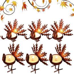Fleurs décoratives Thanksgiving Bougeoir 6 Pcs Bronze Fini Porte-Votives En Métal Assis Debout Turquie Automne