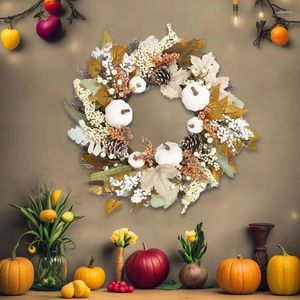 Fleurs décoratives Thanksgiving Wreath Front Decor Decoration Ornements 17,7 pouces de fleur de citrouille blanche couronnes de fleurs