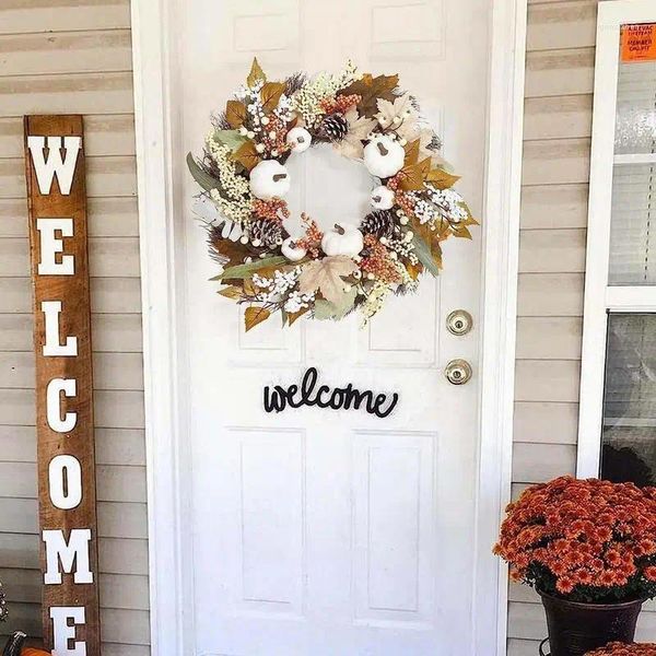 Couronne de fleurs décoratives pour Thanksgiving, feuilles d'automne rondes, porte d'entrée, décoration de ferme, pendentif, guirlandes de récolte florale d'automne artificielles